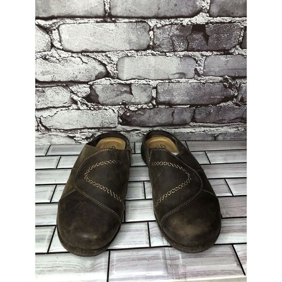 Clarks Collection Brown Leather Slip On Mules Clogs Shoes Women Sz 7.5W US/38EU - Picture 11 of 15